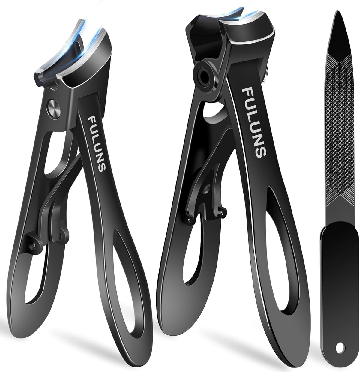 FULUNS toenail clippers with 16mm wide jaw for thick nails, effortless clipping.