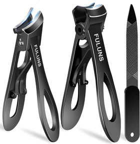 FULUNS toenail clippers with 16mm wide jaw for thick nails, effortless clipping.