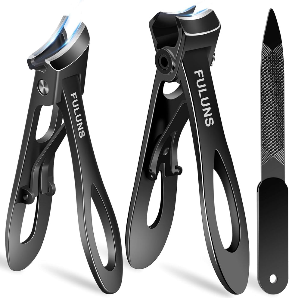 FULUNS toenail clippers with 16mm wide jaw for thick nails, effortless clipping.