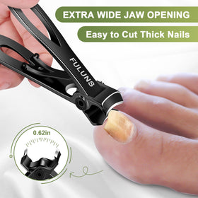FULUNS toenail clippers with 45-degree slanted jaw for curved nails.