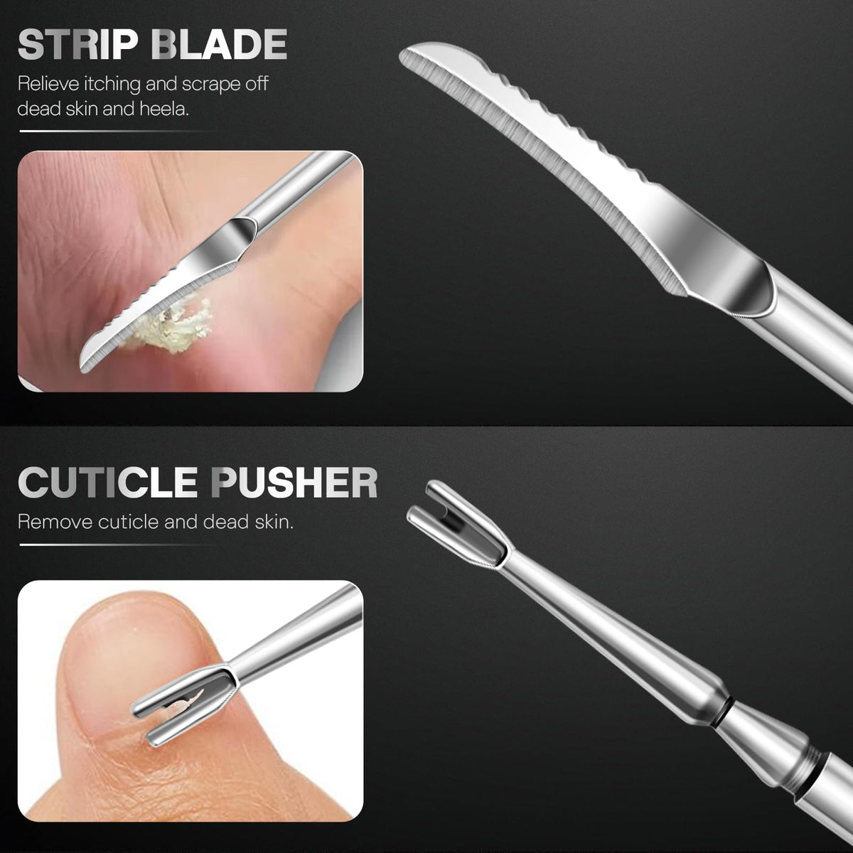 FUMAX strip cutting blade and cuticle pusher for nail care