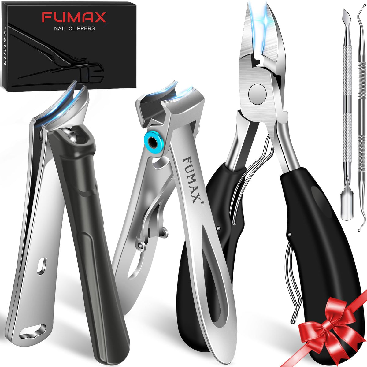 FUMAX wide-opening toenail clippers for seniors with precision trimming.