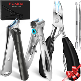 FUMAX wide-opening toenail clippers for seniors with precision trimming.