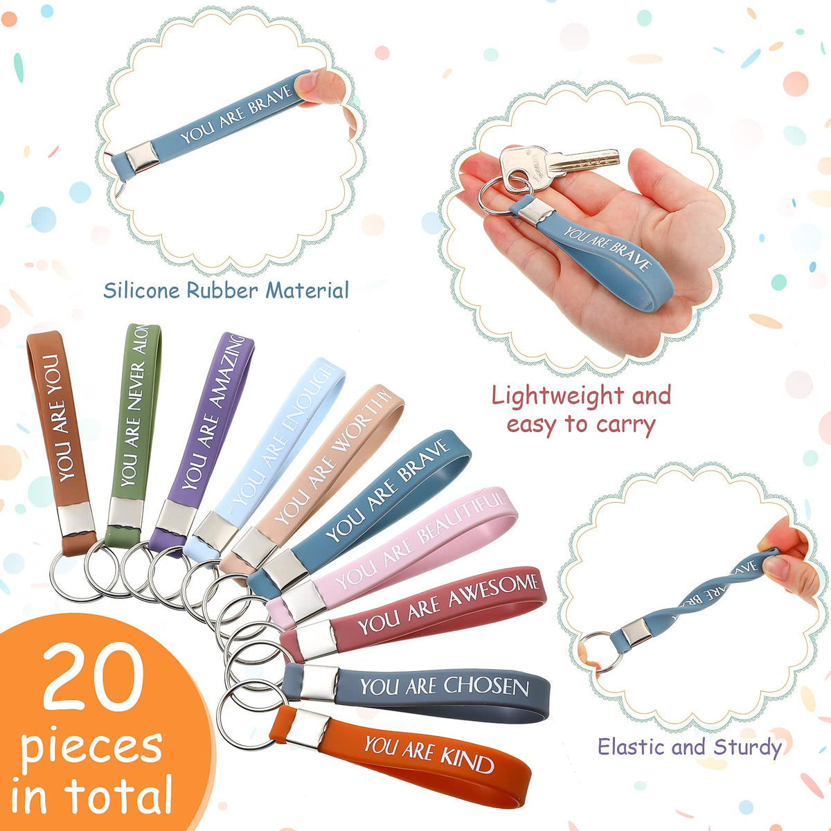 Fumete inspirational keychain pack showcases 20 pieces for gifting