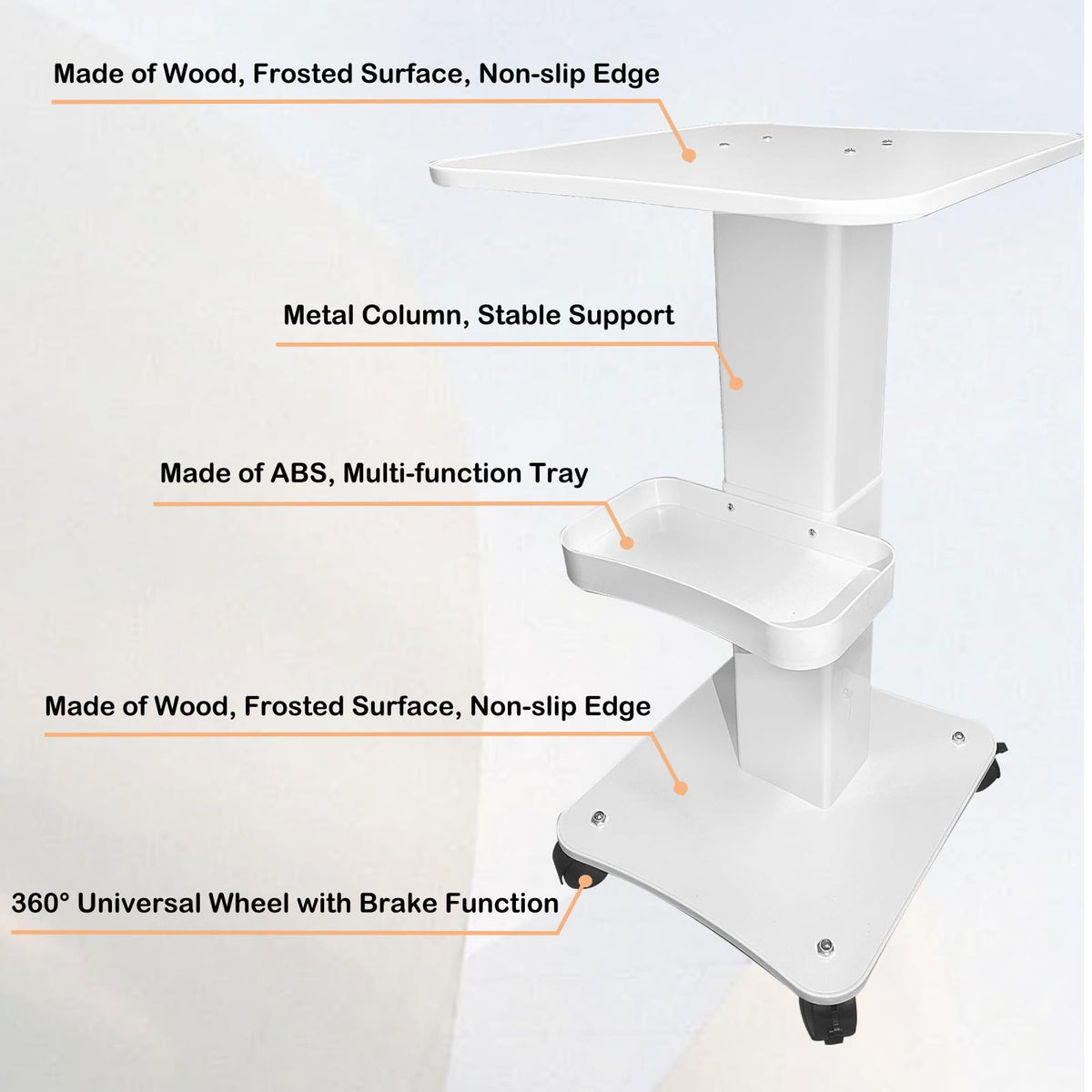 FUMOLEER esthetician cart's aluminum frame supports durable salon use.