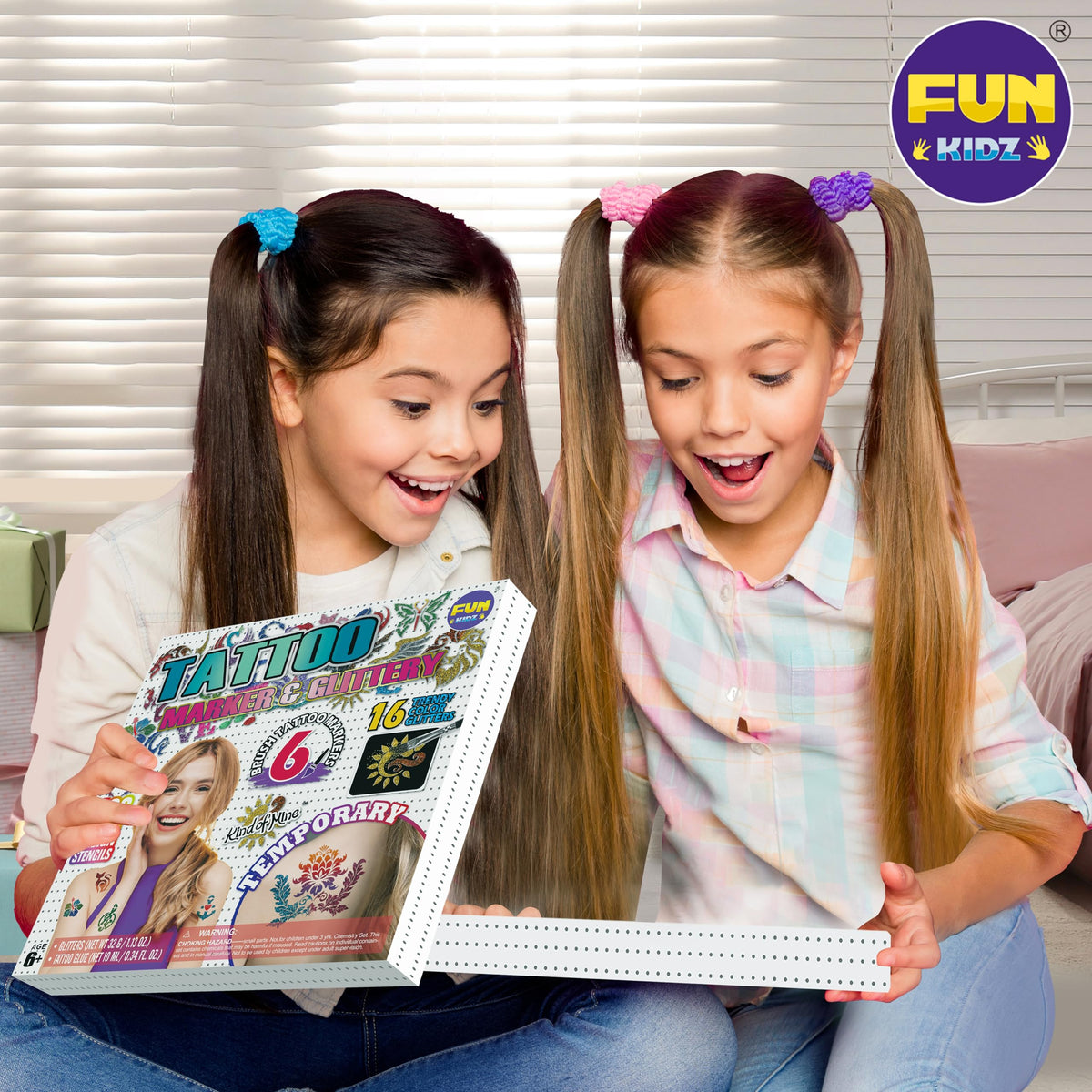 FunKidz finished arm tattoo displays vibrant color lasting up to seven days.