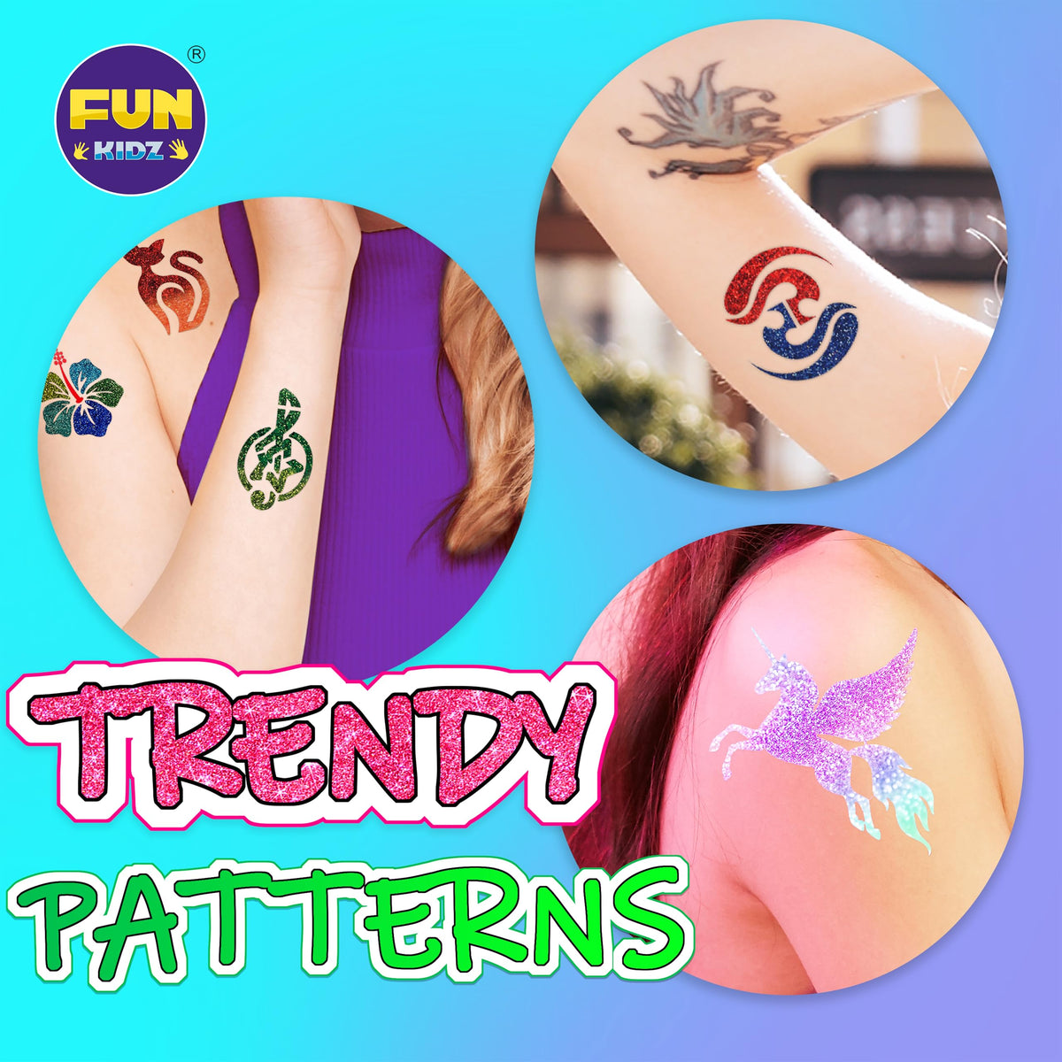 FunKidz metallic markers on skin deliver bold, shimmering designs that wash off easily.