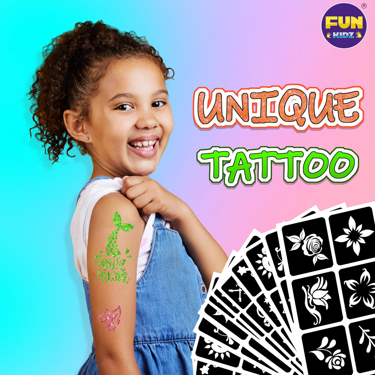 FunKidz glitter glue adds sparkle with secure adherence to stencils and skin.
