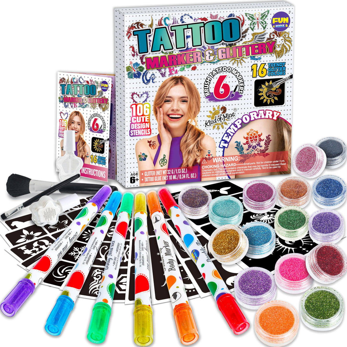 FunKidz tattoo kit cover showing organized, portable art for creativity on the go.