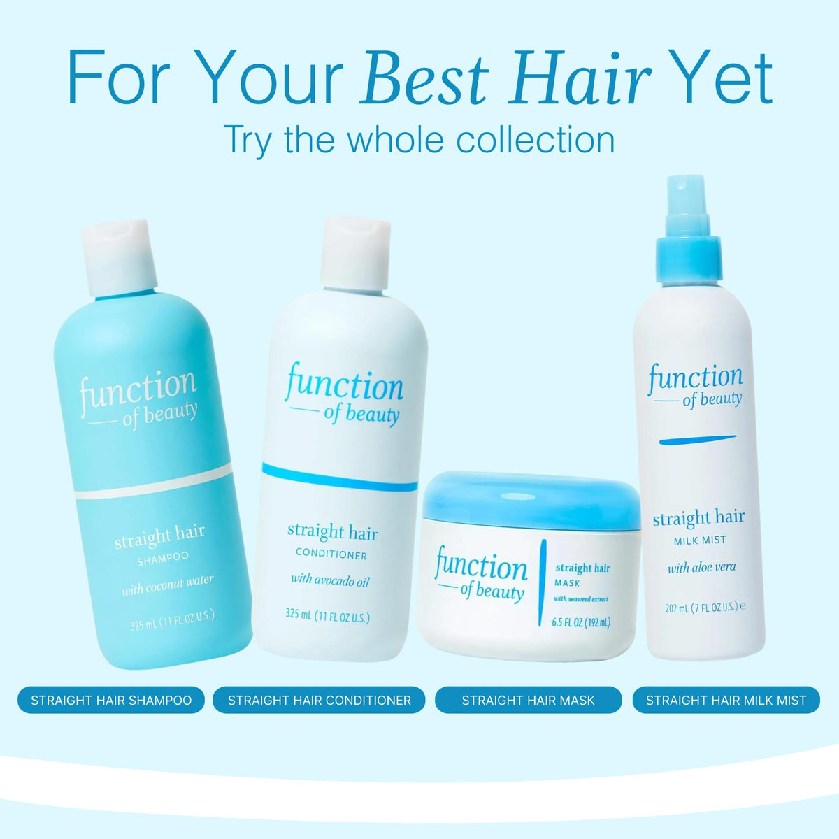 Function of Beauty straight hair conditioner nude peach scent adds spa-like comfort.