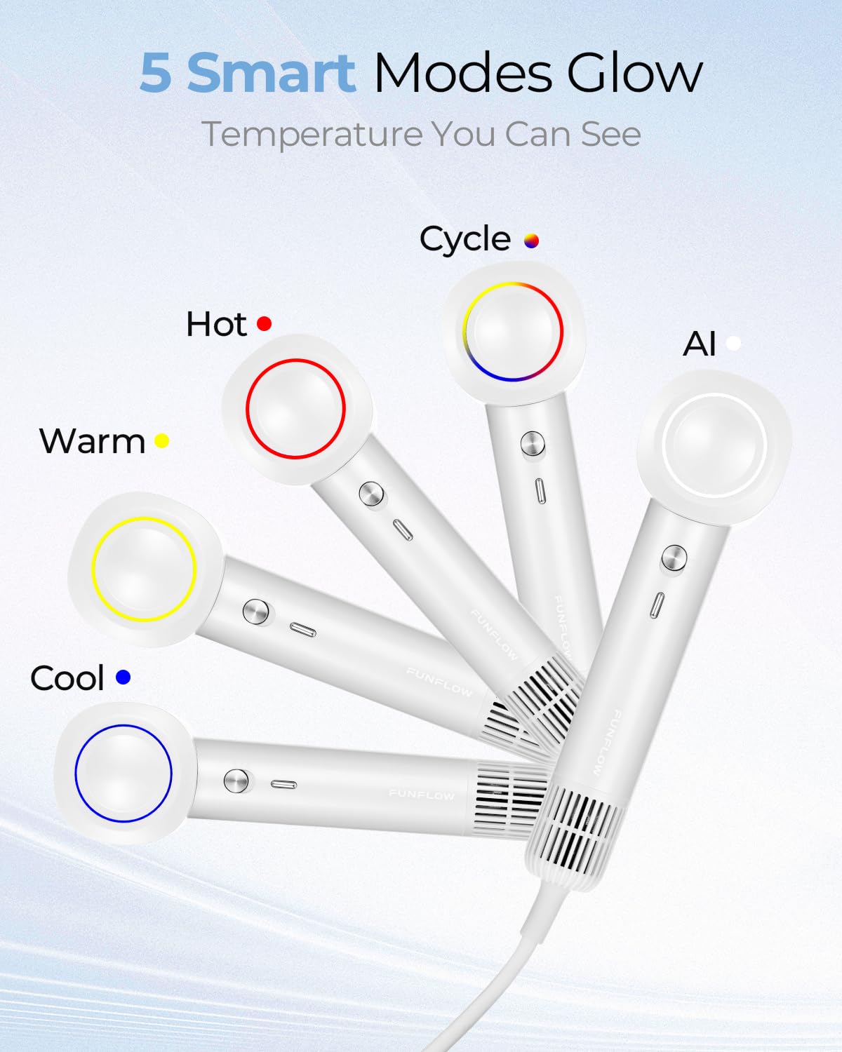 Funflow Kids Hair Dryer Mini with gentle cooldown mode illustration