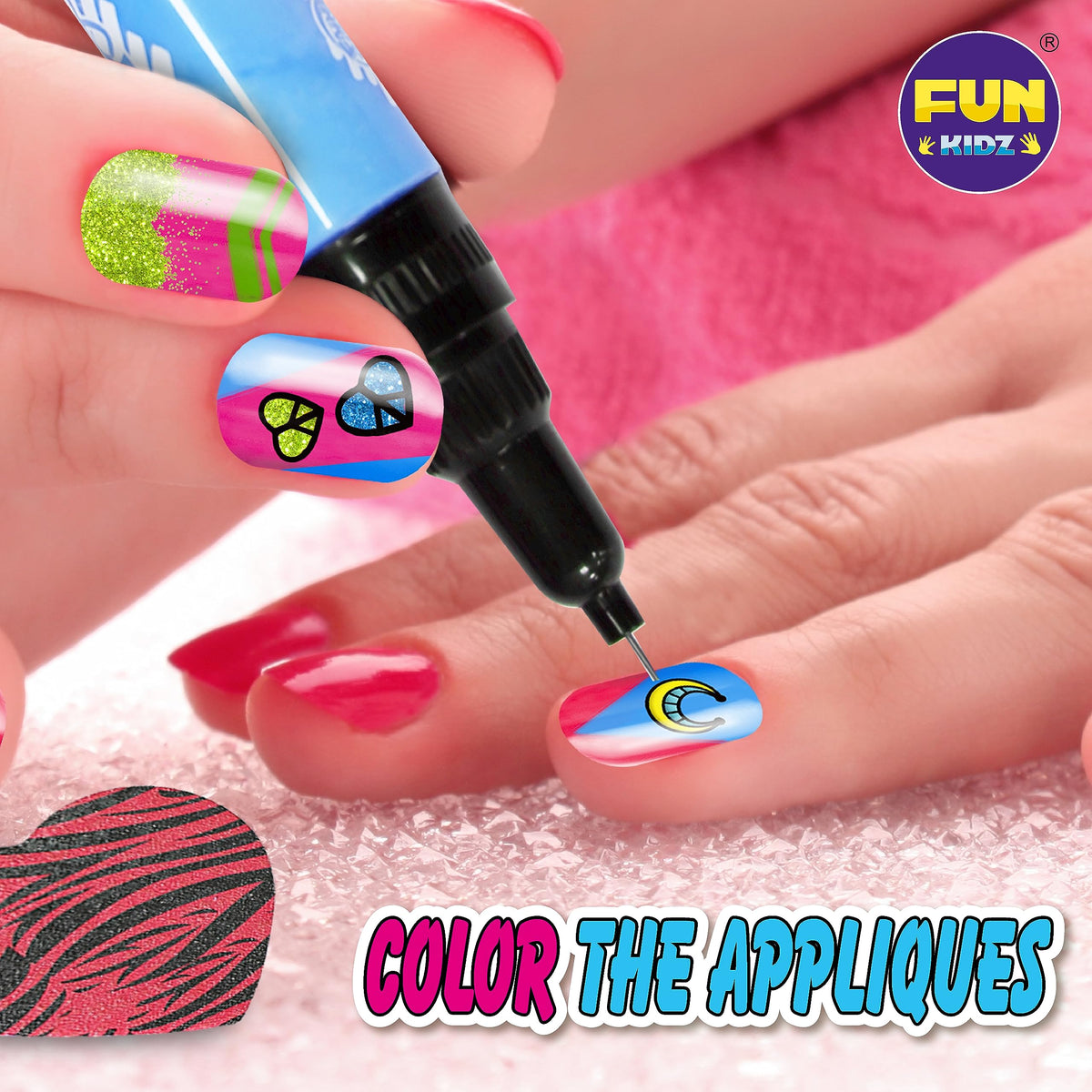 FUN KIDZ Craft Nail Pens Kit colors display four vibrant hues for creative designs