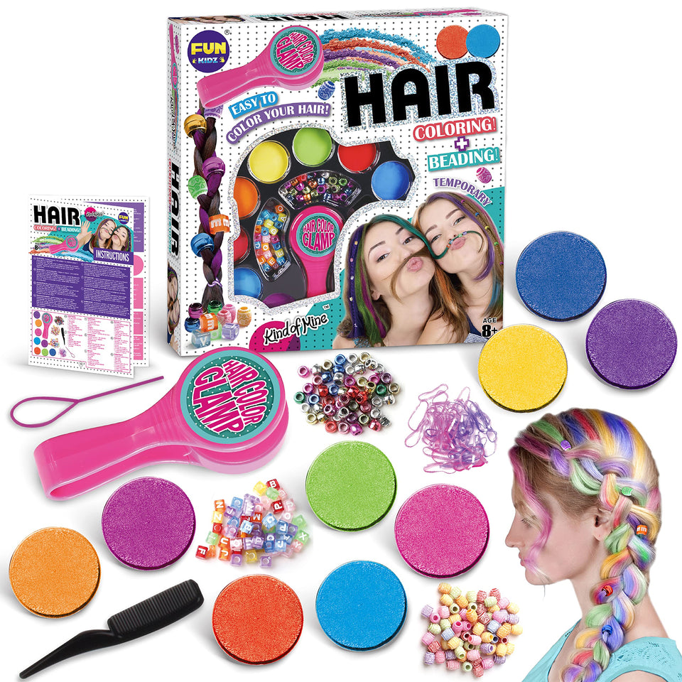 FUN KIDZ hair braiding kit contents for at-home styling and creativity.