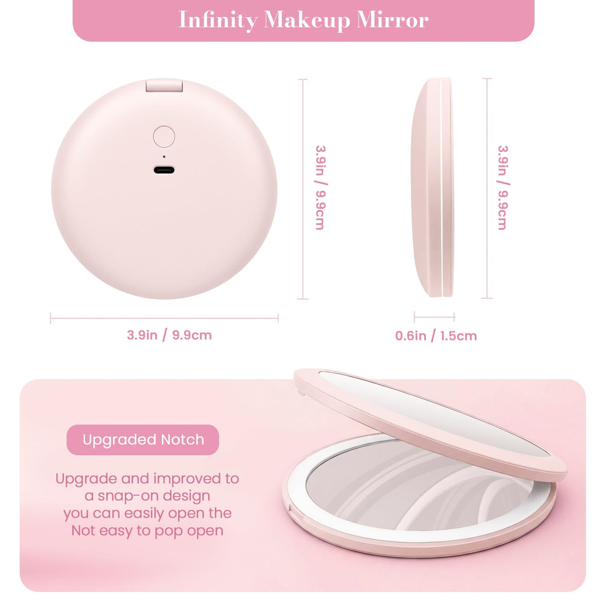 Three-color lighting on Funny Santa Infinity Travel mirror enhances makeup details