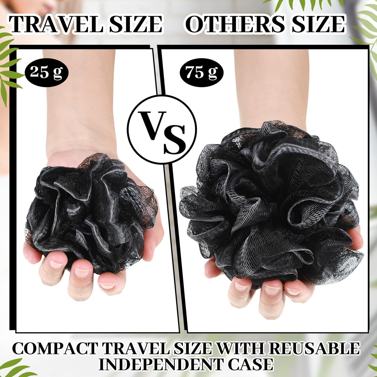 Funnymoom compact loofah 4x4 inches—easy to pack for trips.
