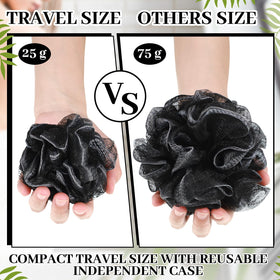 Funnymoom compact loofah 4x4 inches—easy to pack for trips.
