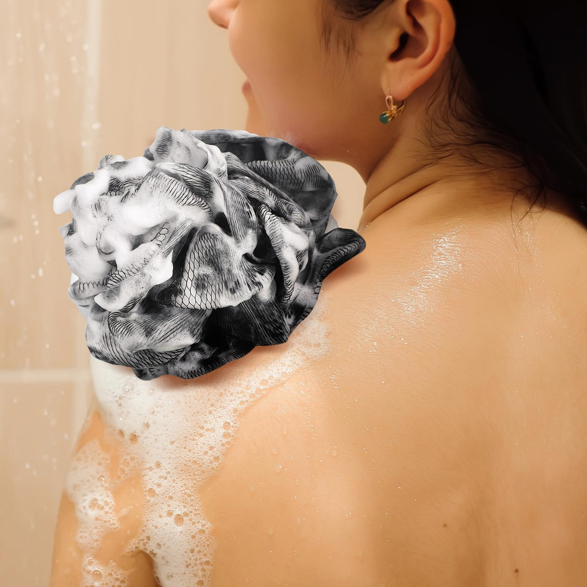 Funnymoom dish scrub loofah—versatile kitchen cleaning tool.