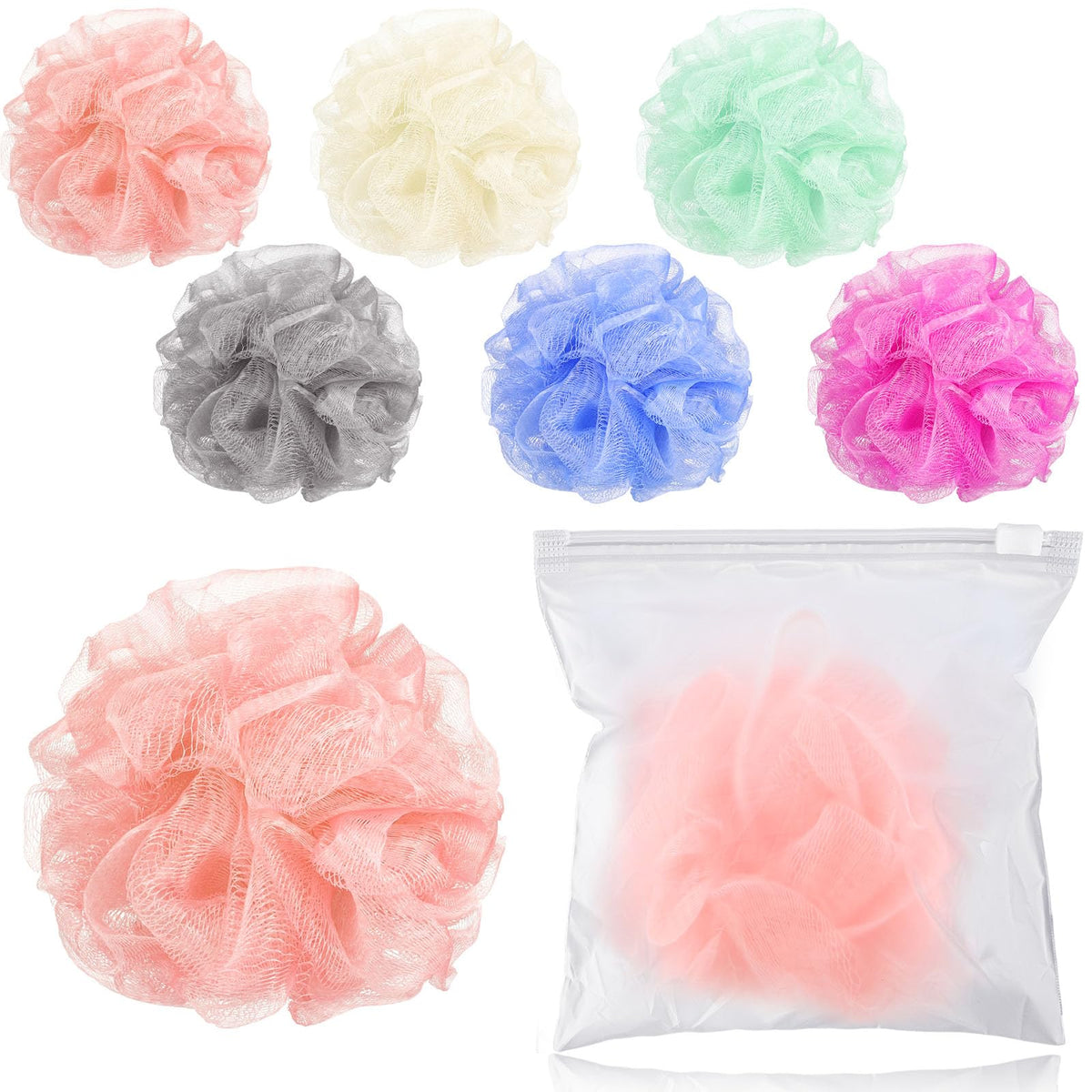 Funnymoom travel loofah set in case keeps six pieces organized on the move.