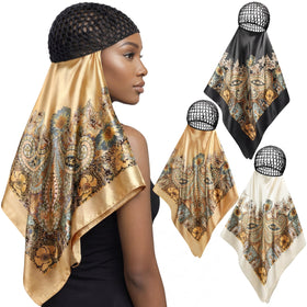 Funnysoft 3-pcs wrap hair net with scarf pack for daily styling and protection