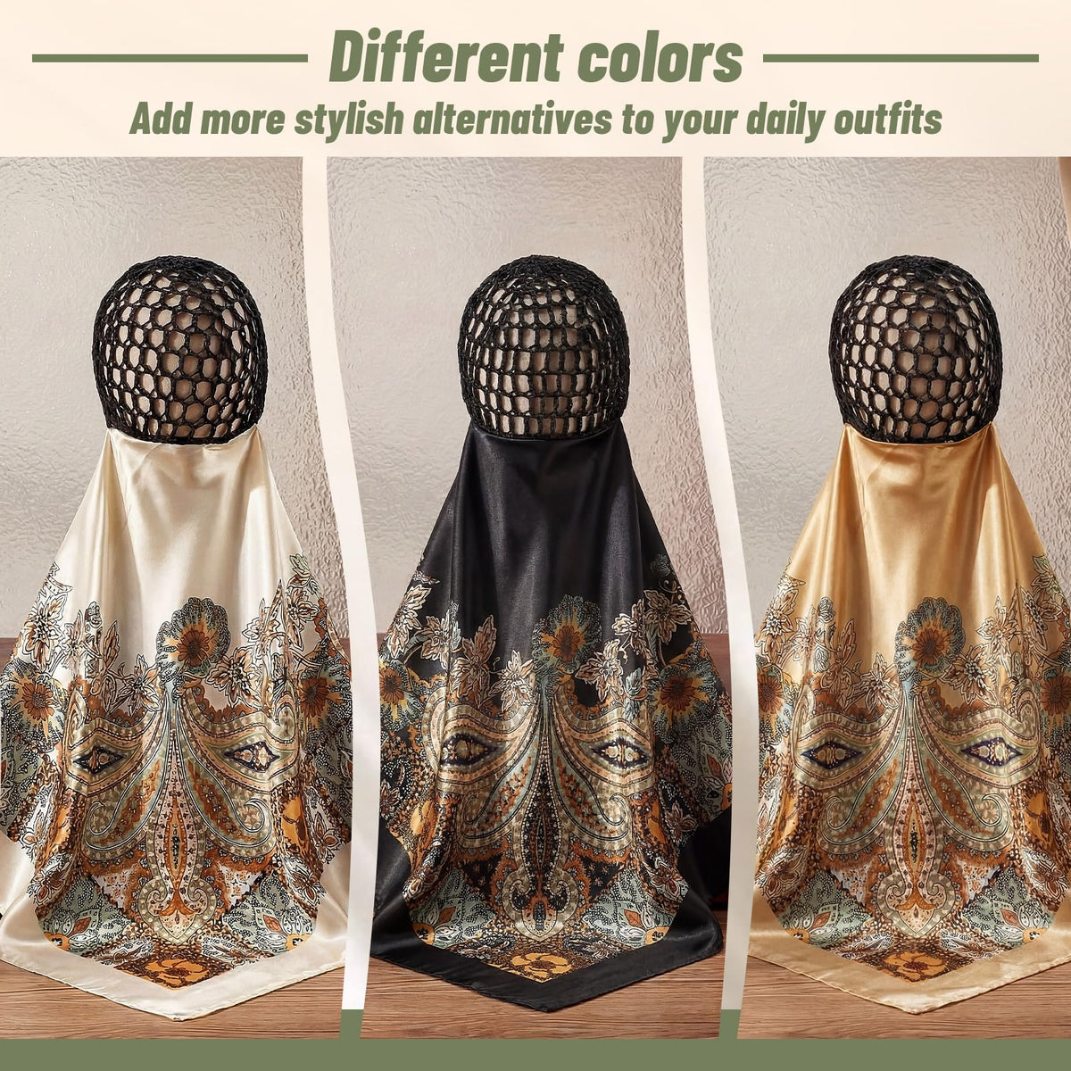 Funnysoft 35x35 inch headscarf offers roomy coverage during styling or sleep