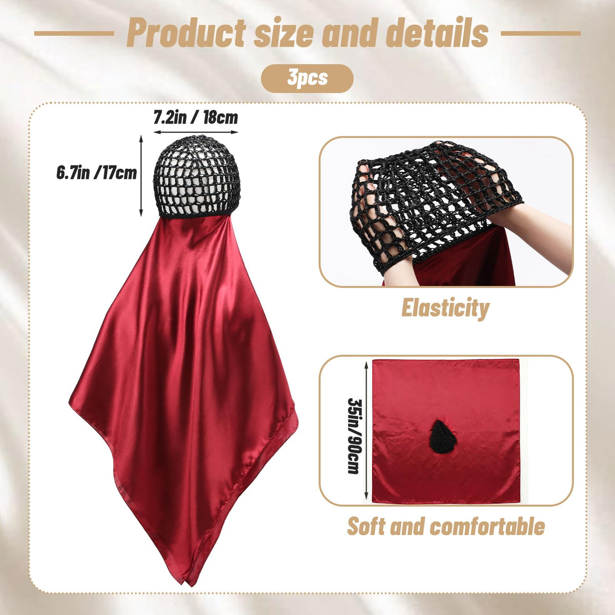 Funnysoft silk press wrap on model highlights the 2-in-1 design for styling and sleep.