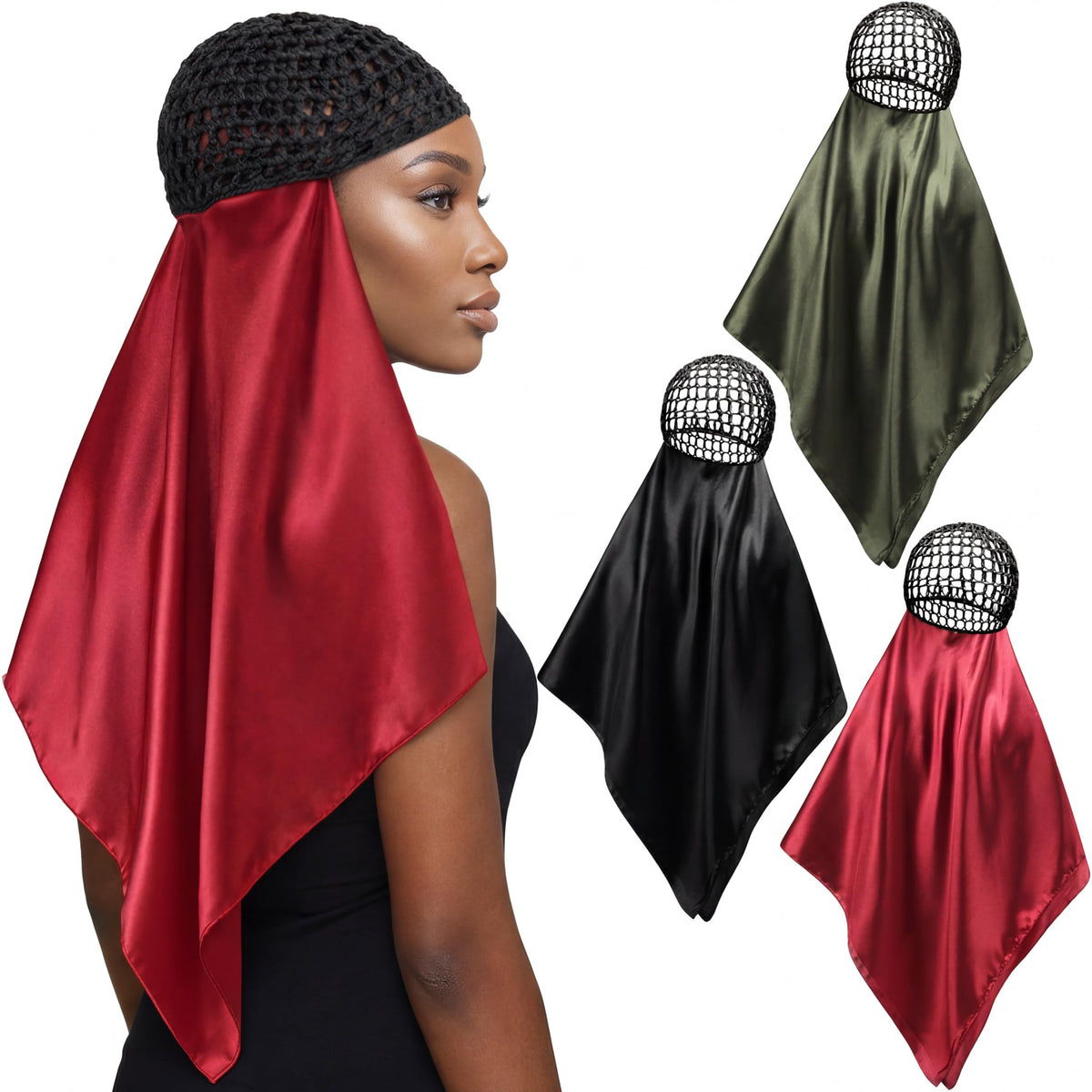 Funnysoft wrap hair net close-up demonstrates secure styling and all-day comfort.