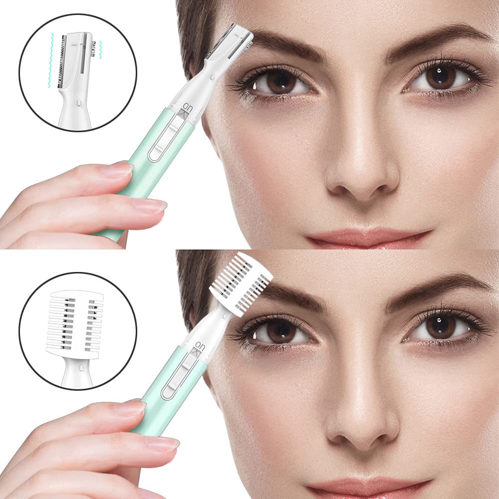 Cordless Funstant eyebrow razor powered by AAA battery for on-the-go touch-ups.