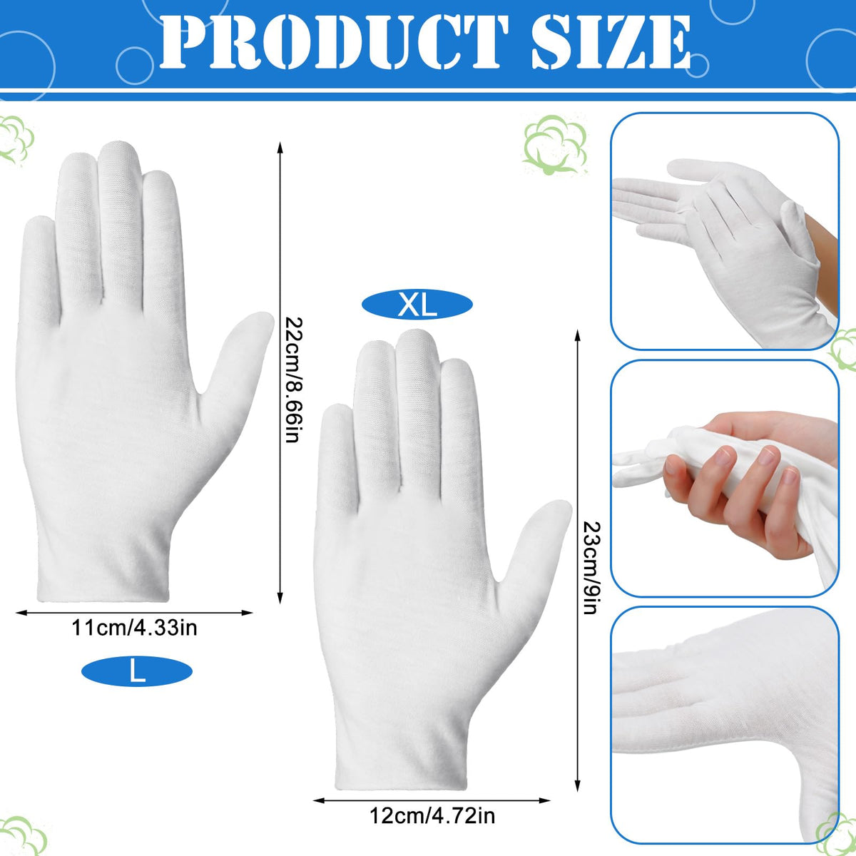 Funtery soft cotton gloves ideal for overnight moisture absorption and gentle wear.