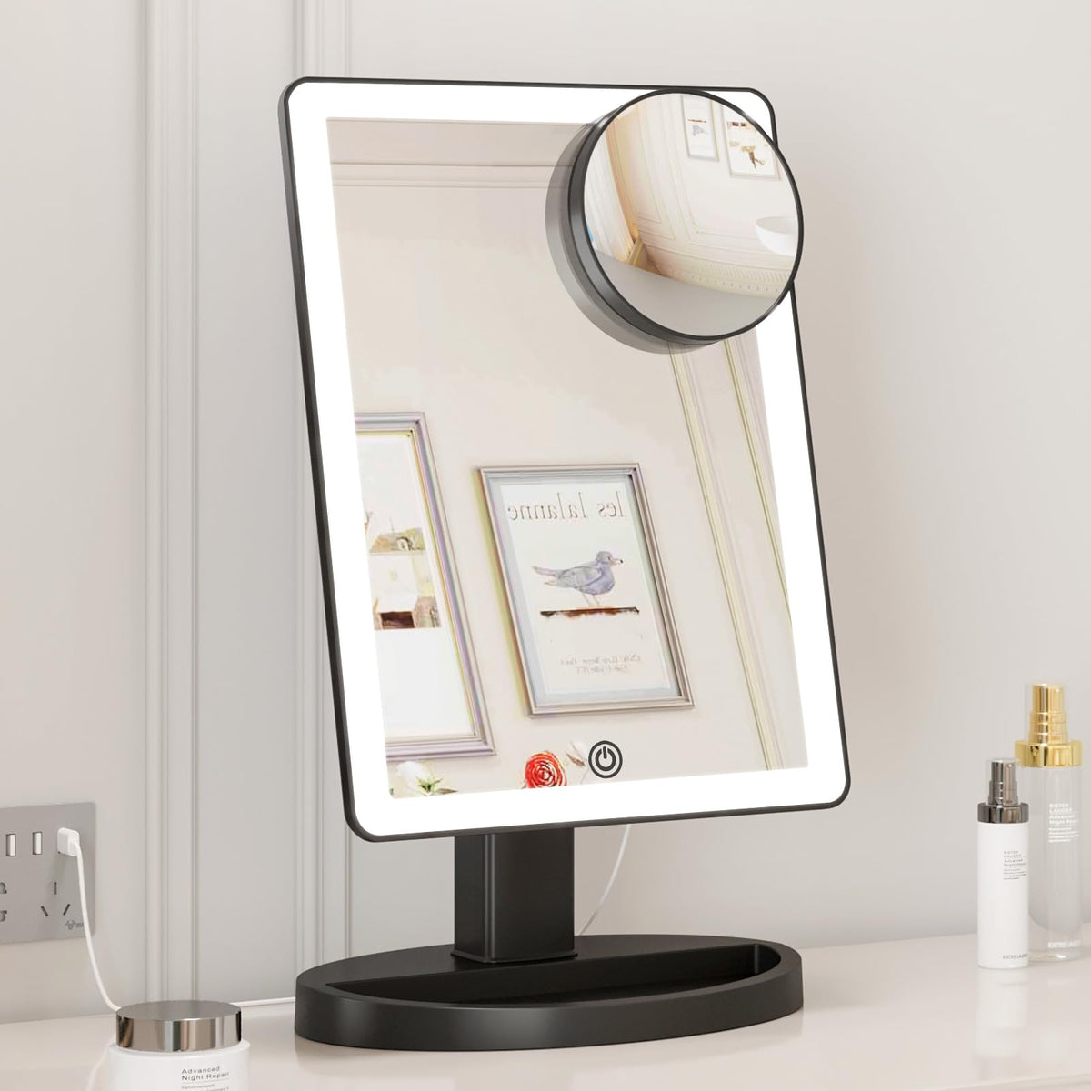 Funtoouch mirror offers 10x magnification for precise detail work.