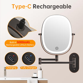 FUNTOUCH cordless mirror powered by a 5000mAh rechargeable battery
