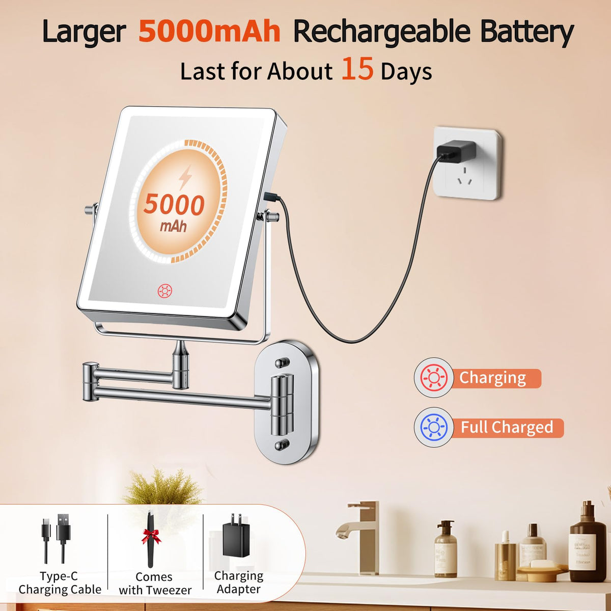 FUNTOUCH double-sided 1X/30X magnifying mirror for detailed grooming.