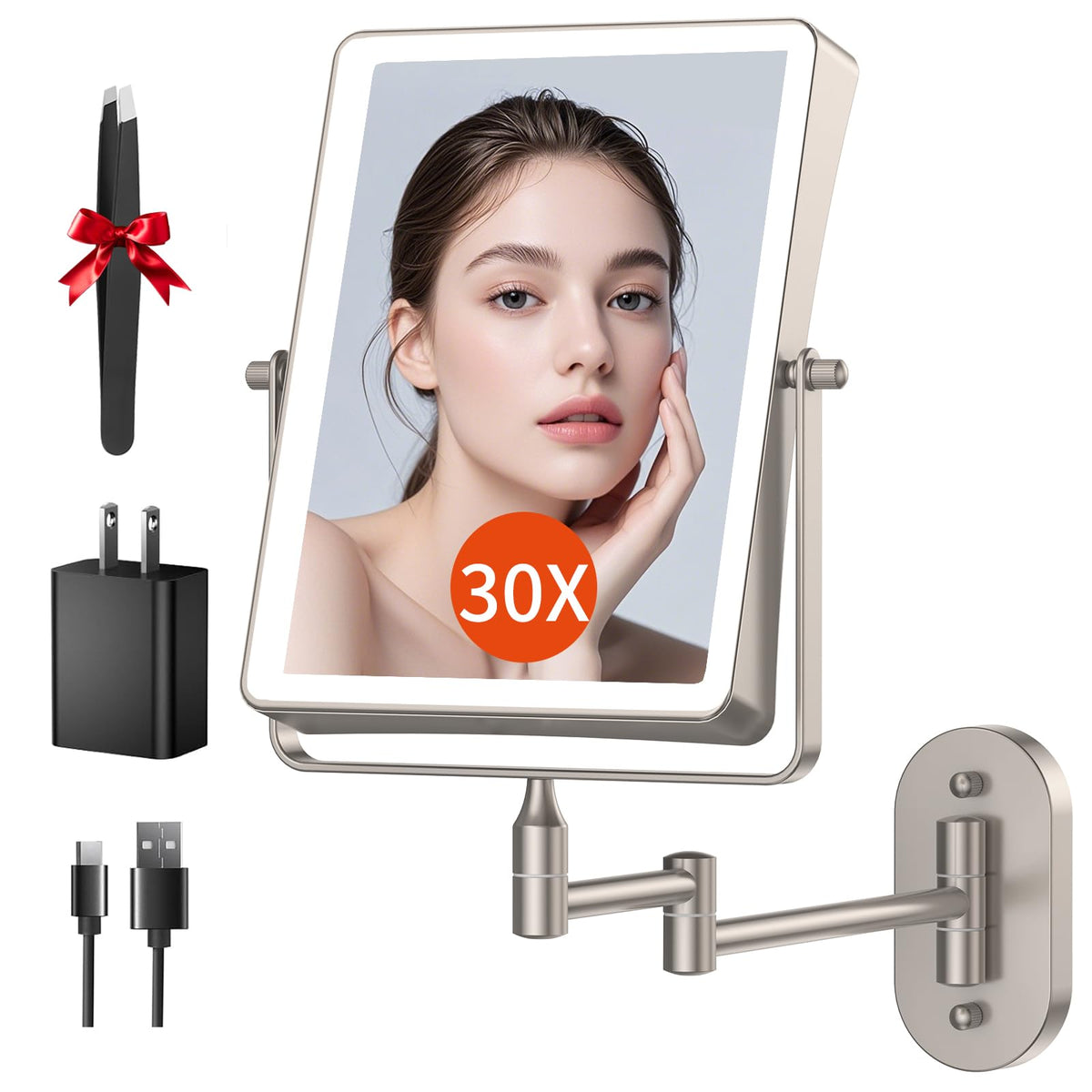 FUNTOUCH mirror front view with integrated lighting for even makeup application.