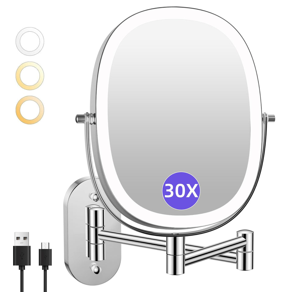 Funtouch oval 8-inch wall-mount makeup mirror front view with chrome finish for everyday makeup.