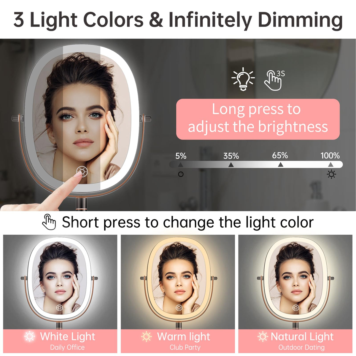 FUNTOUCH 3-color LED lighting supports white, warm, and natural tones