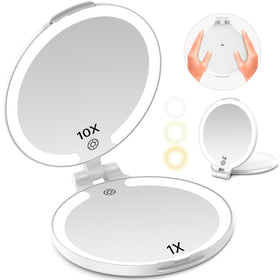 FUNTOUCH travel mirror with double-sided 1X and 10X magnification for detailed checks