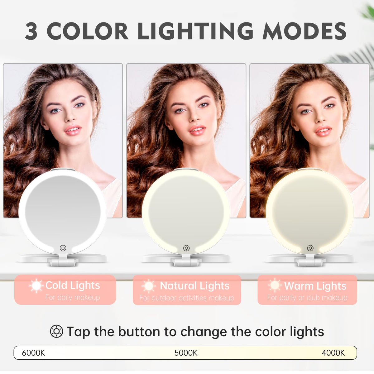 FUNTOUCH travel mirror brightness control via touch for on the go use