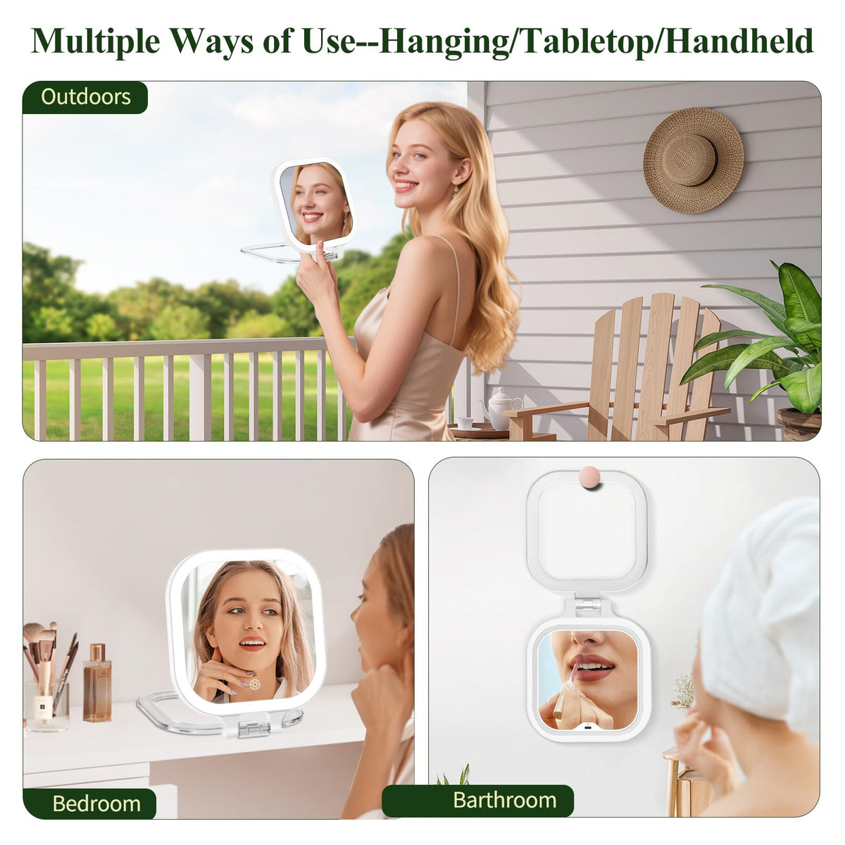 FUNTOUCH compact and lightweight travel mirror fits in small bags.