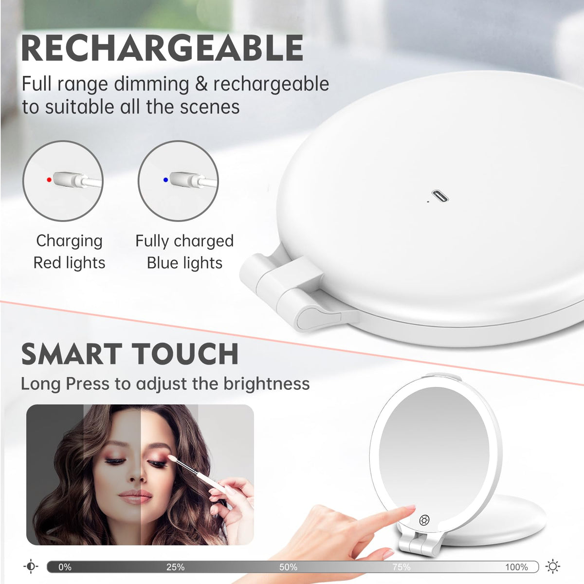 FUNTOUCH compact folded travel mirror for easy packing