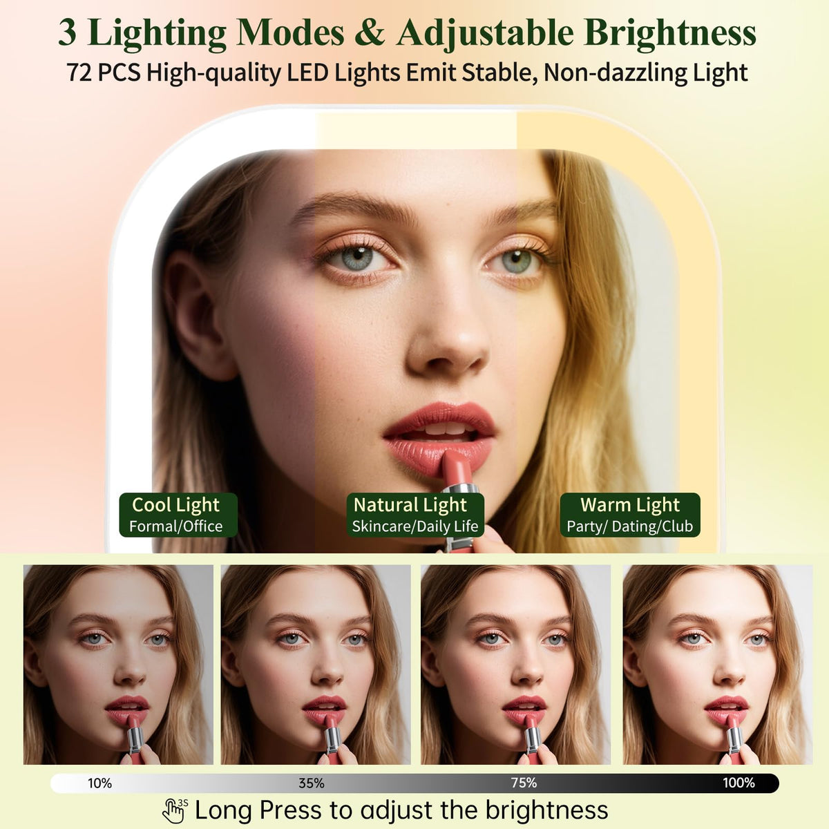 FUNTOUCH mirror rotates 300 degrees for flexible viewing angles.
