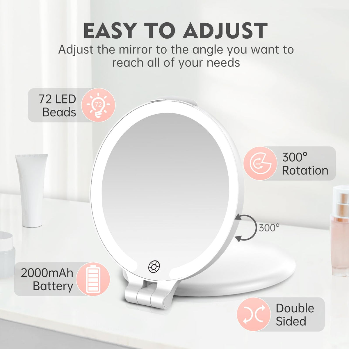 FUNTOUCH mirror tilt range 0 to 300 degrees for flexible positioning