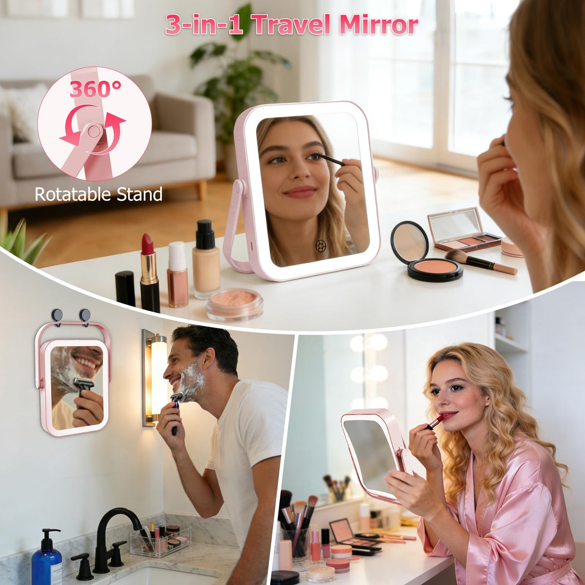 FUNTOUCH travel mirror foldable handle for flexible placement
