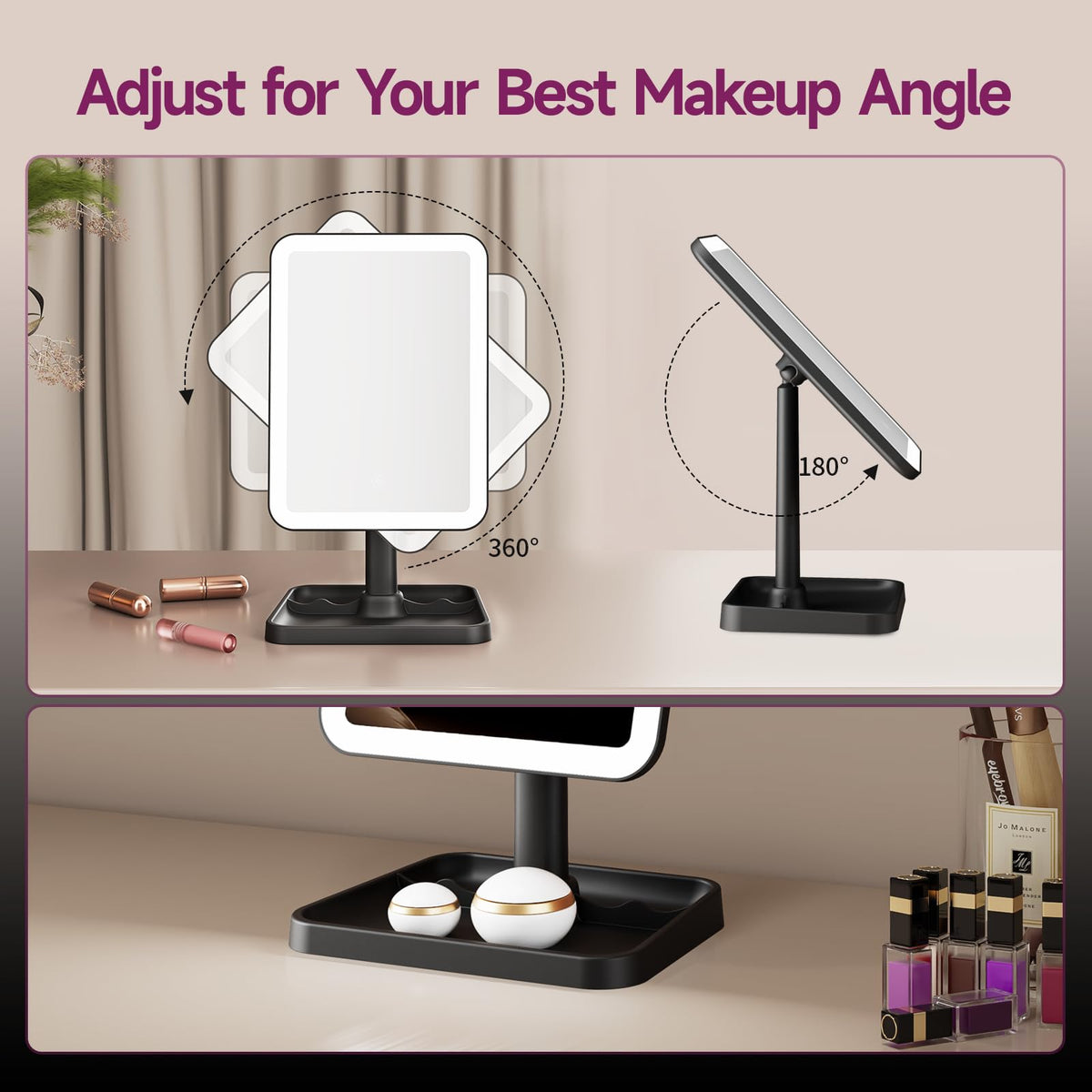 FUNTOUCH vanity mirror with 68 LEDs provides bright, even lighting.