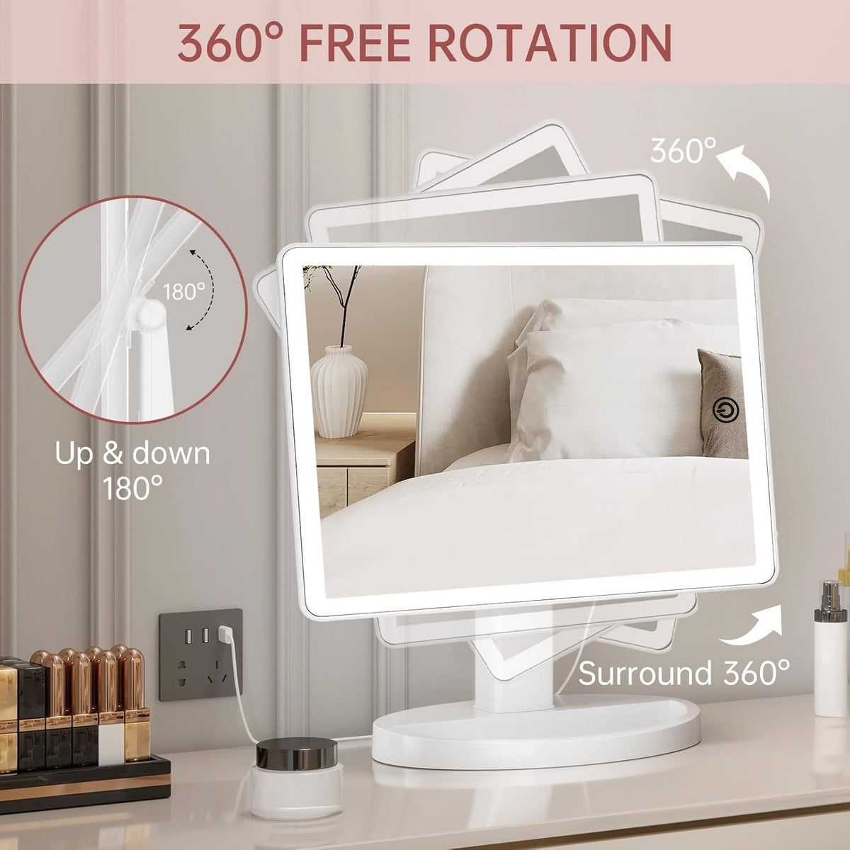 FUNTOUCH mirror powered by USB or four AA batteries for versatility