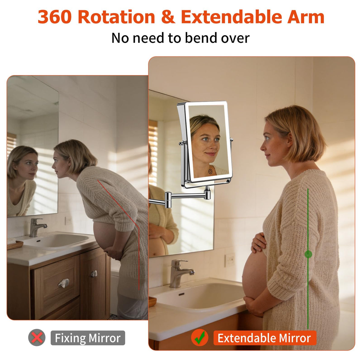 FUNTOUCH wall-mounted vanity mirror ideal for bedrooms, bathrooms or hotels.