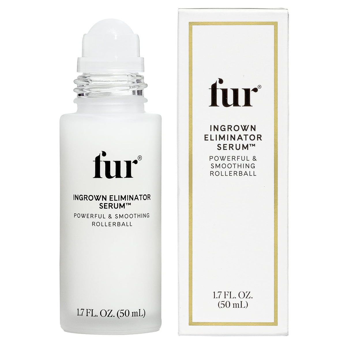 Fur Ingrown Eliminator Serum Rollerball bottle for post-removal care helps soothe irritation.