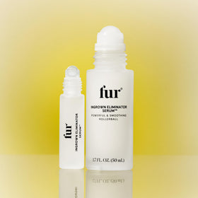 Fur Ingrown Eliminator Serum Rollerball packaging emphasizes travel-friendly 50 ml size.