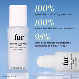 Fur Ingrown Eliminator Serum Rollerball close-up shows lightweight gel texture for quick absorption.