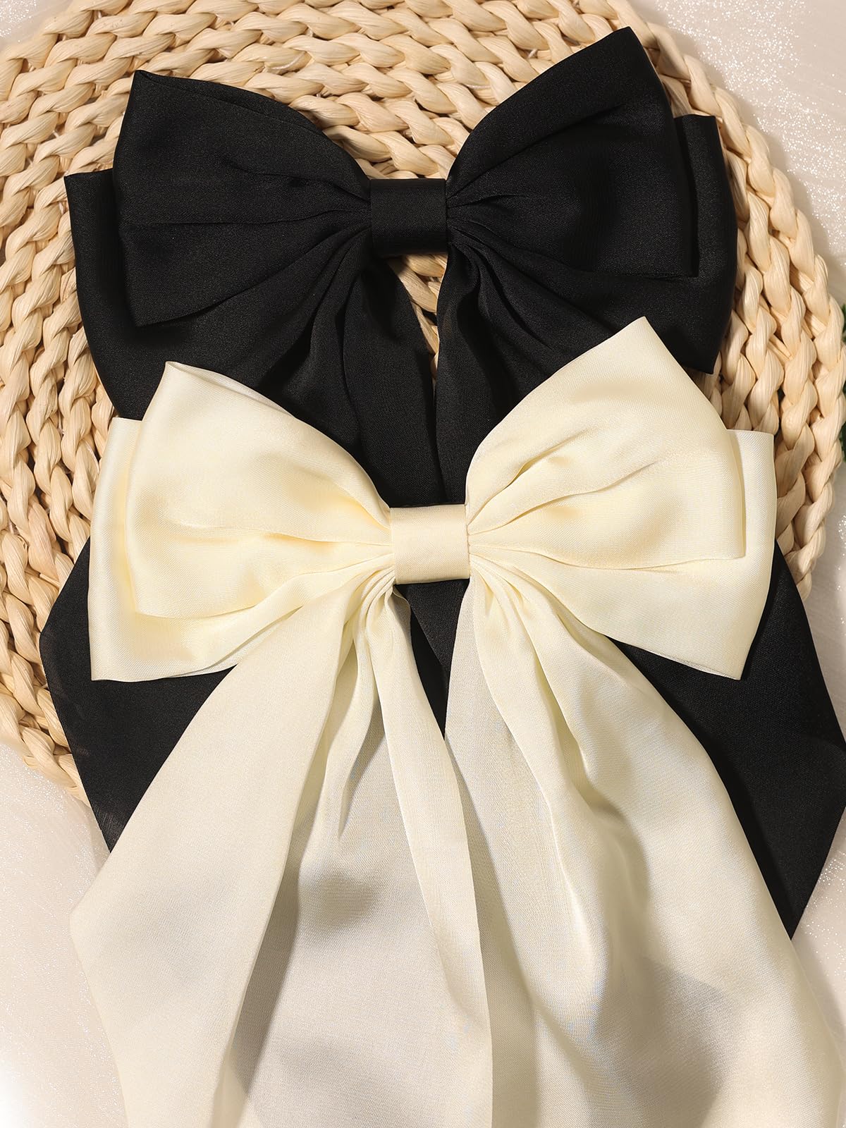 Furling Pompoms satin bow with long tails for voluminous ponytails