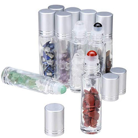 Furnido clear glass roller bottle with green aventurine ball for smooth essential oil application