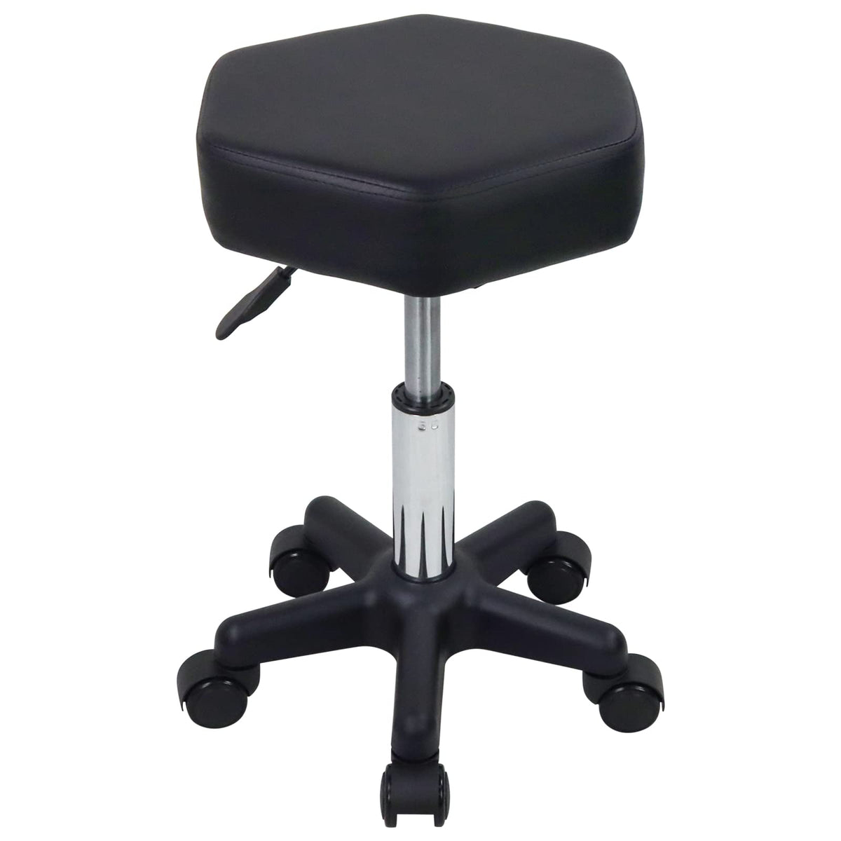 FURWOO Hexagon Rolling Stool front view showing compact profile for spa spaces.